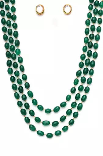 Green long layered green necklace set
