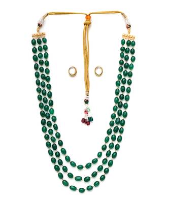 Green long layered green necklace set 5