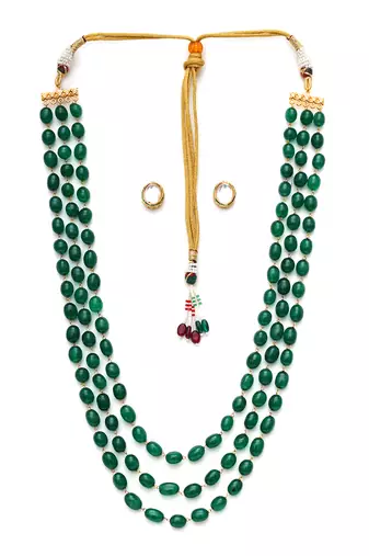Green long layered green necklace set