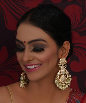 Gold kundan chand earrings 2