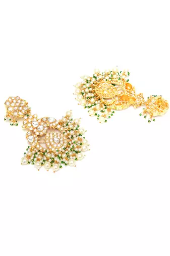Gold kundan chand earrings