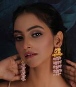 Pink long layered earrings