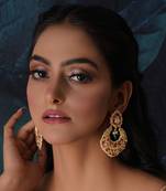 Gold kundan chand earrings