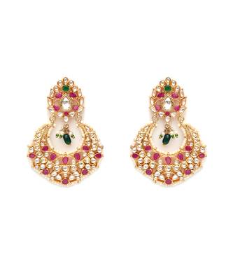 Gold kundan chand earrings 1