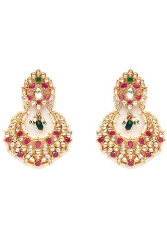 Gold kundan chand earrings