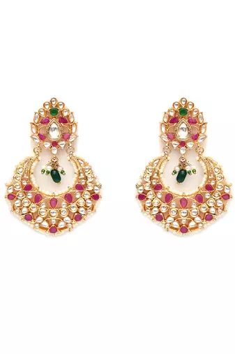 Gold kundan chand earrings