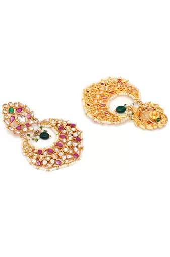 Gold kundan chand earrings