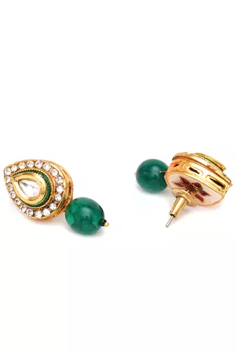 Emerald stone kundan studs