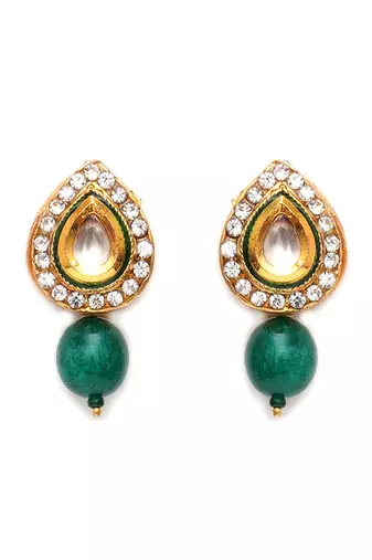 Emerald stone kundan studs