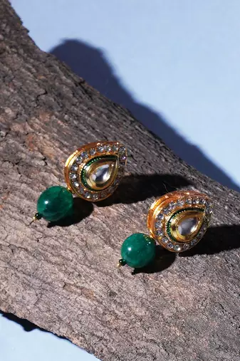 Emerald stone kundan studs