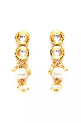 Gold kundan earrings with pearl drops