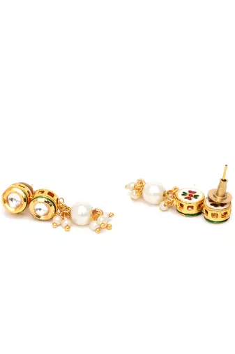 Gold kundan earrings with pearl drops