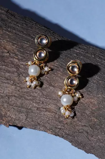 Gold kundan earrings with pearl drops