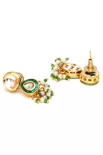 Gold dual kundan stone with earrings