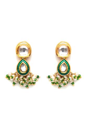 Gold dual kundan stone with earrings