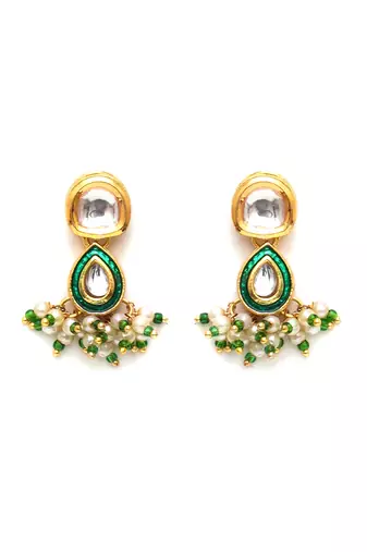 Gold dual kundan stone with earrings