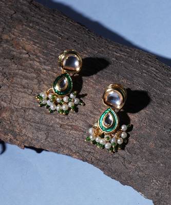 Gold dual kundan stone with earrings 4