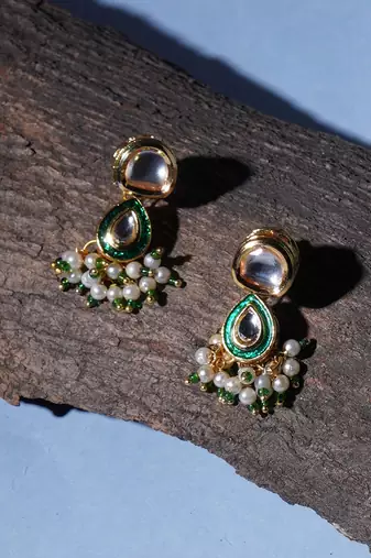 Gold dual kundan stone with earrings