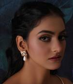 Gold kundan studs with pearl drop