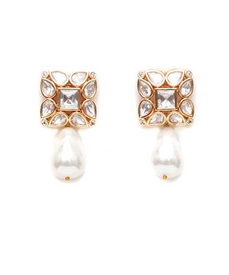 Gold kundan studs with pearl drop 1
