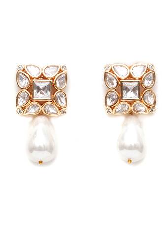 Gold kundan studs with pearl drop