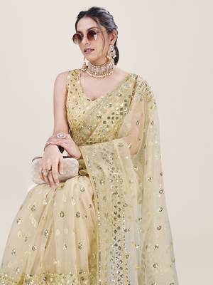 Yellow Net Saree With Silver Sequin Embroidery and Blouse 1