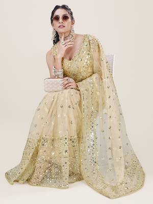 Yellow Net Saree With Silver Sequin Embroidery and Blouse 3