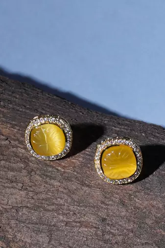 Yellow stone kundan studs