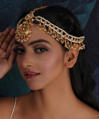 Gold kundan layered matha patti 1
