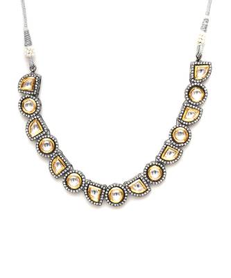 Gold mixed cut dual tone kundan neckpiece 3