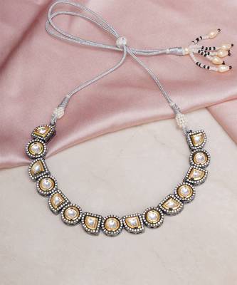 Gold mixed cut dual tone kundan neckpiece 4