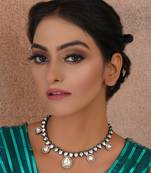 Gold tear drop dual tone kundan neckpiece