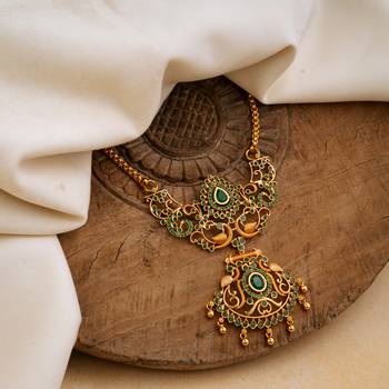  golden necklace with emerald pendant one gram gold 1