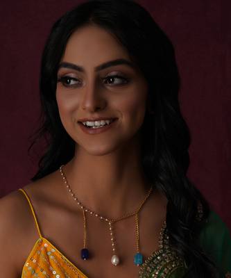 Gold long multi stone and gold chain neckpiece 1