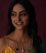 Gold long multi stone and gold chain neckpiece