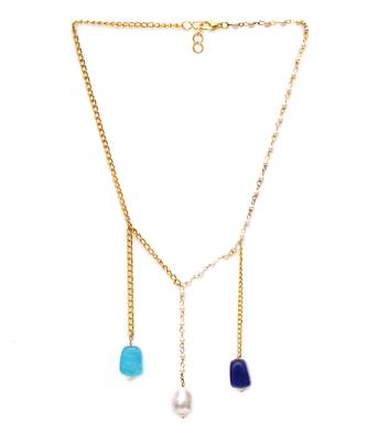 Gold long multi stone and gold chain neckpiece 2