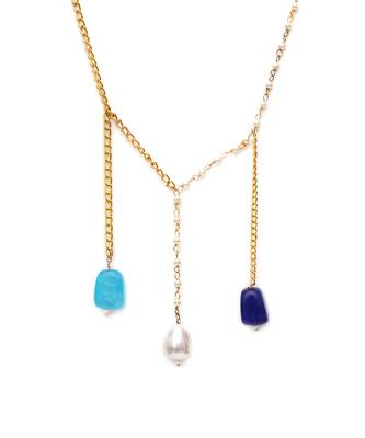 Gold long multi stone and gold chain neckpiece 3