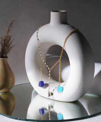 Gold long multi stone and gold chain neckpiece 4