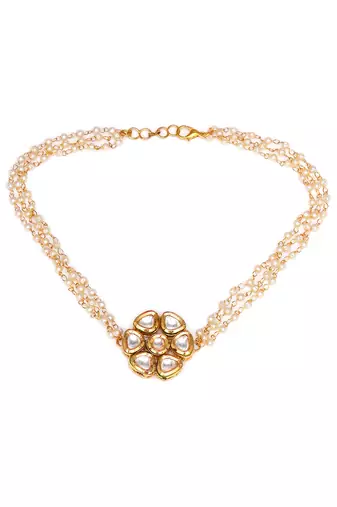 Gold kundan & pearl neckpiece