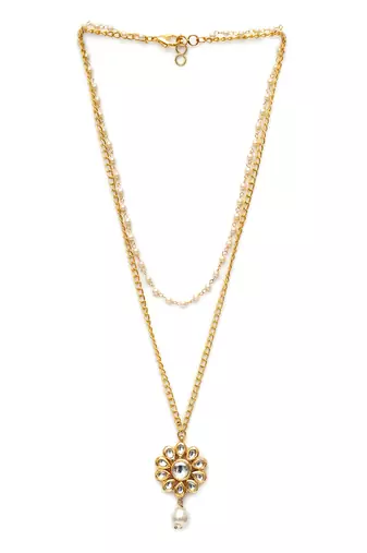 Gold layered kundan and pearl gold neckpiece