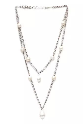 Silver layered pearl and silver neckpiece