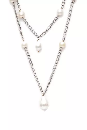 Silver layered pearl and silver neckpiece