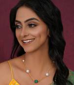 Gold layered pearl and emerald neckpiece