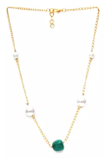 Gold layered pearl and emerald neckpiece