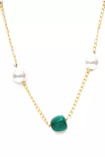 Gold layered pearl and emerald neckpiece