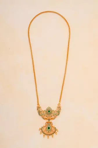  golden necklace with emerald pendant one gram gold