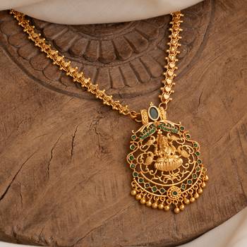  golden necklace with laxmi pendant and multicolour stones one gram gold 1