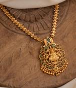  golden necklace with laxmi pendant and multicolour stones one gram gold