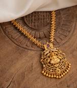  golden necklace with laxmi pendant and pink stones one gram gold
