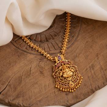  golden necklace with laxmi pendant and green stones one gram gold 1